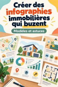 Infographie immobilière colorée présentant des statistiques sur le marché immobilier.