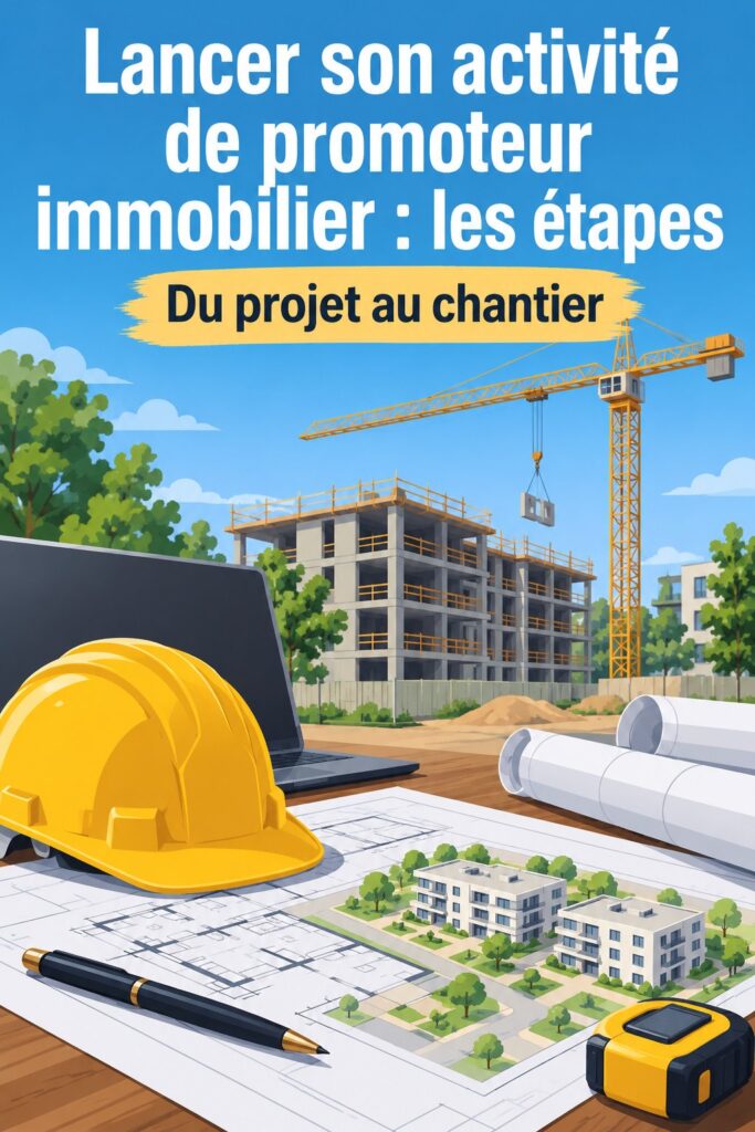 Femme consultant des plans de promotion immobilière avec un ordinateur, représentant le lancement d'une activité de promoteur immobilier.